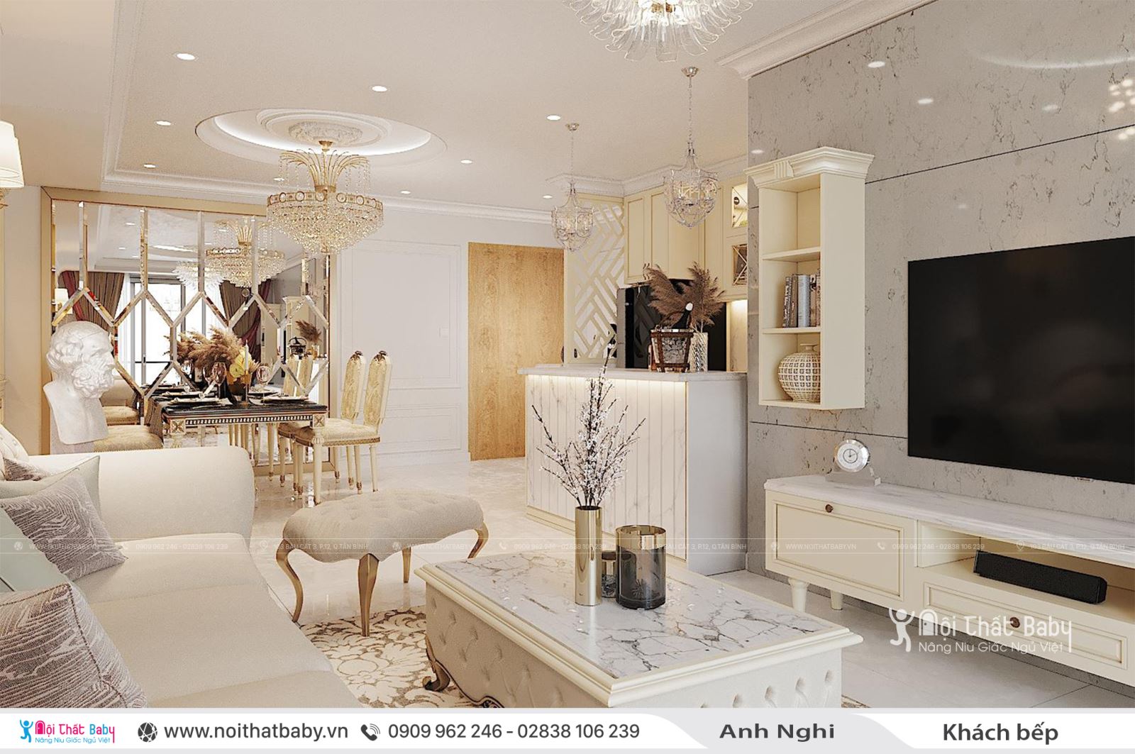 Vẻ đẹp sang trọng trong phong cách thiết kế nội thất tân cổ điển tại Emerald Celadon City 104m2